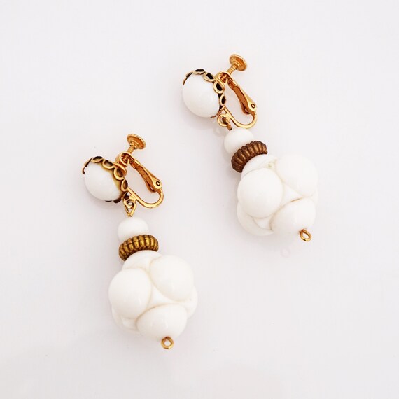 White Plastic Drop Statement Earrings, 1960s - image 4