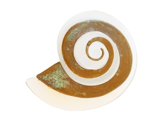 Oversized Lucite and Patinated Brass Swirl / Snai… - image 1