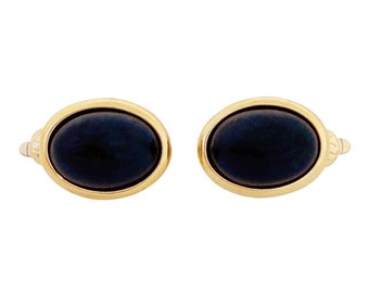 Gold & Faux Onyx Oval Cabochon Oorbellen Van Trifari, jaren 1980