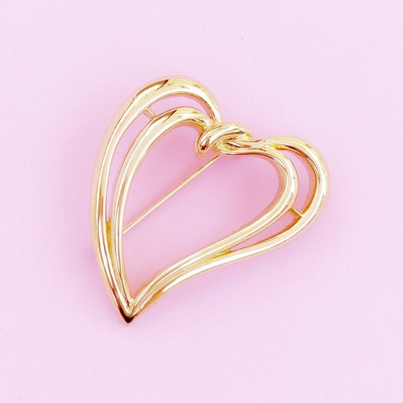 Gilded Open Heart Brooch By Trifari, 1980s - image 2