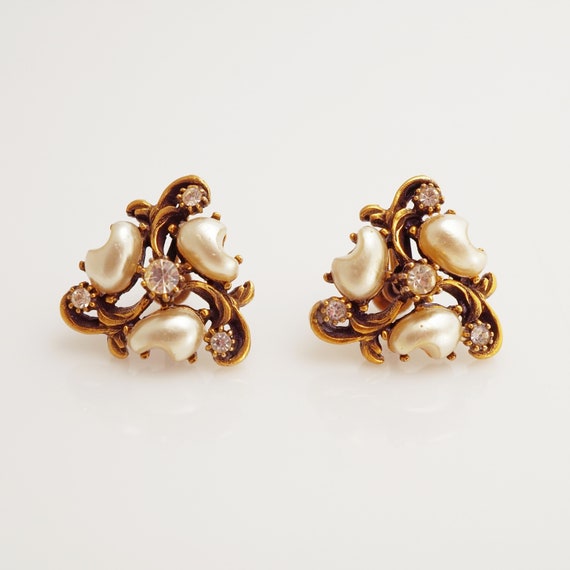 Baby Tooth Baroque Pearl and Rhinestone Earrings,… - image 2