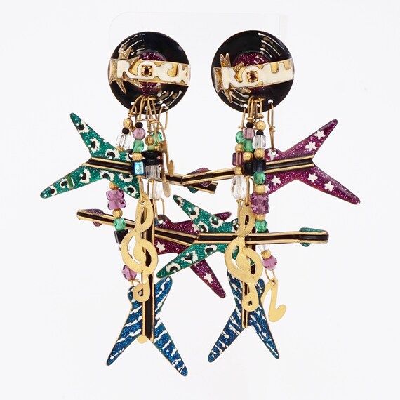 Enamel "Rock & Roll" Dangle Statement Earrings By… - image 2