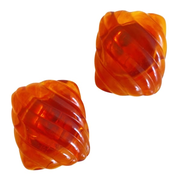 Scalloped Burnt Orange Lucite Statement Earrings By Napier, 1980s