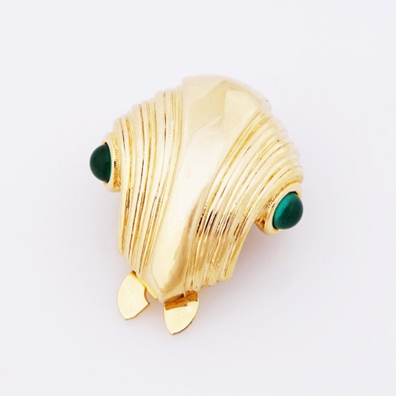 Gold Statement Earrings With Emerald Glass Caboch… - image 3