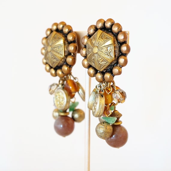 Statement Cluster Drop Earrings With Semiprecious… - image 3