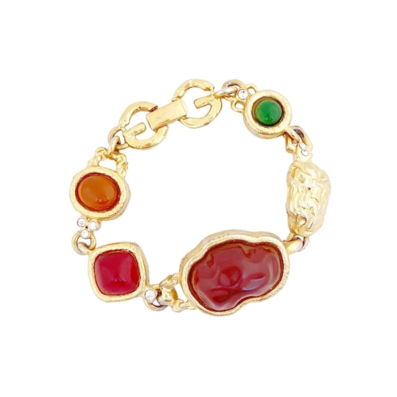 Gold & Resin Cabochon Organic Link Bracelet With … - image 1