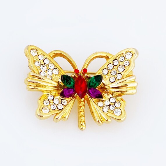 Dainty Gold Figural Butterfly Brooch With Jewel T… - image 3