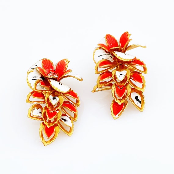 Neon Green Enamel Floral Climber Statement Earrin… - image 3