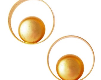 Gold Modernist Geometric Statement Earrings By Marcy Feld, 1980s