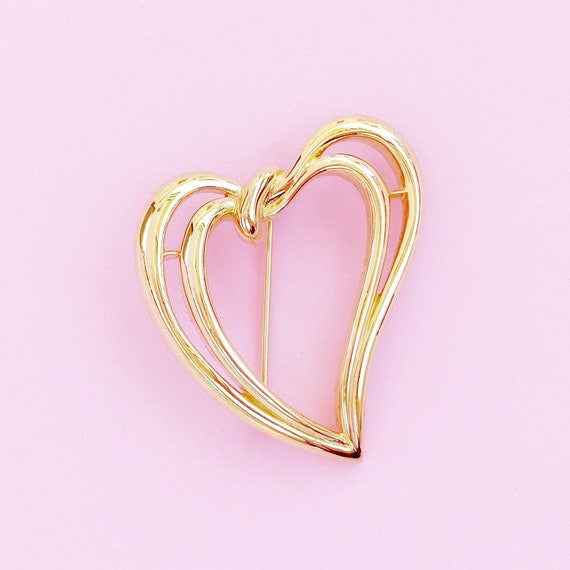 Gilded Open Heart Brooch By Trifari, 1980s - image 3