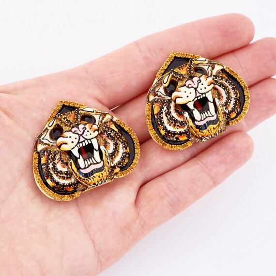Enamel Layered Tiger Head Statement Earrings By L… - image 6