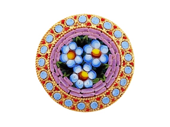 Italian Micro Mosaic Floral Brooch, 1950s - image 1