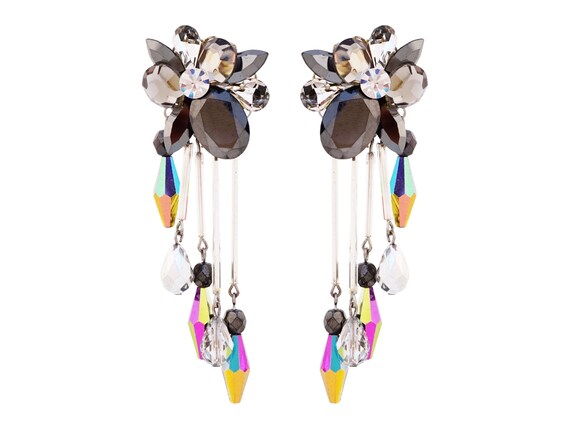 Hematite Crystal Cluster Statement Earrings With … - image 1