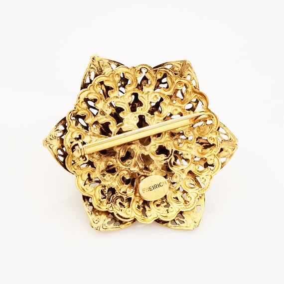 Gold Filigree Floral Brooch with Onyx Accent By F… - image 2