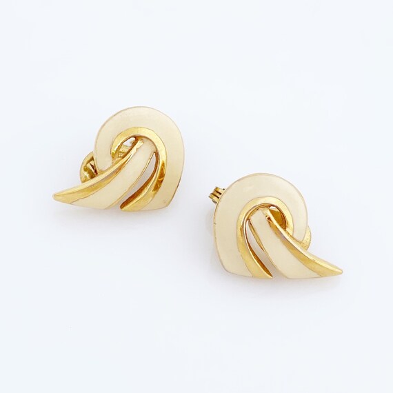 Gold & Cream Enamel Abstract Swirl Earrings By Mo… - image 2