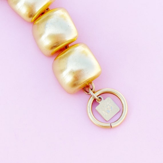 Vintage Gilded Puffy Square Link Bracelet By Anne… - image 5