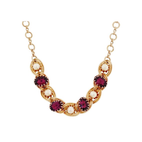 Gold Chain Link Necklace With Amethyst Crystals &… - image 1