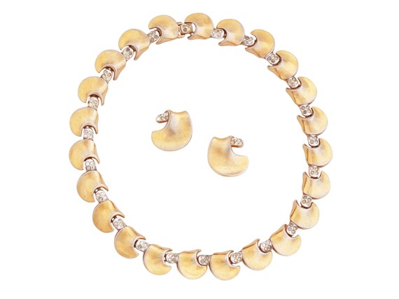 Gilded Curved Link With Crystal Accents "Comet" C… - image 1