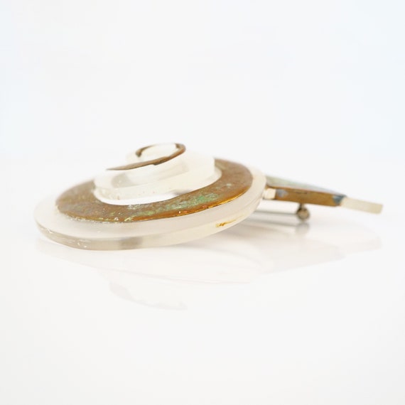 Oversized Lucite and Patinated Brass Swirl / Snai… - image 3