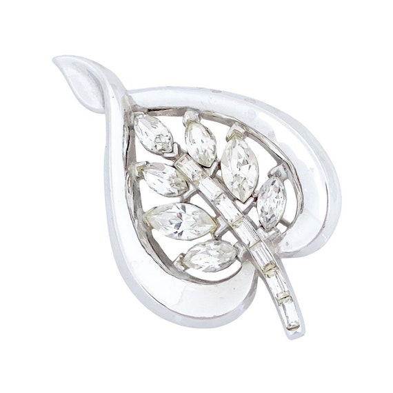 Platinum Trifarium Leaf Brooch With Navettes and … - image 1
