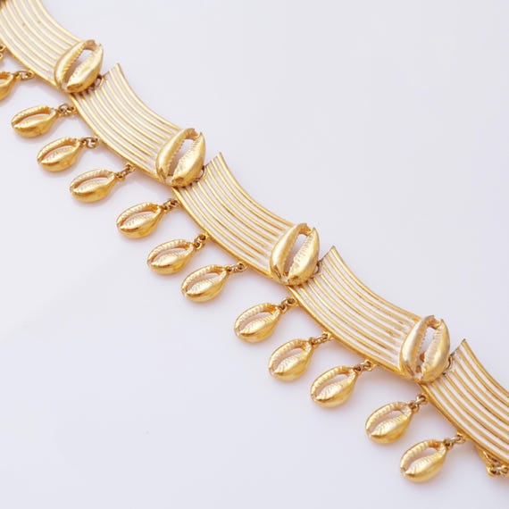 Gilt & White Enamel Seashell Dangle Choker Neckla… - image 5