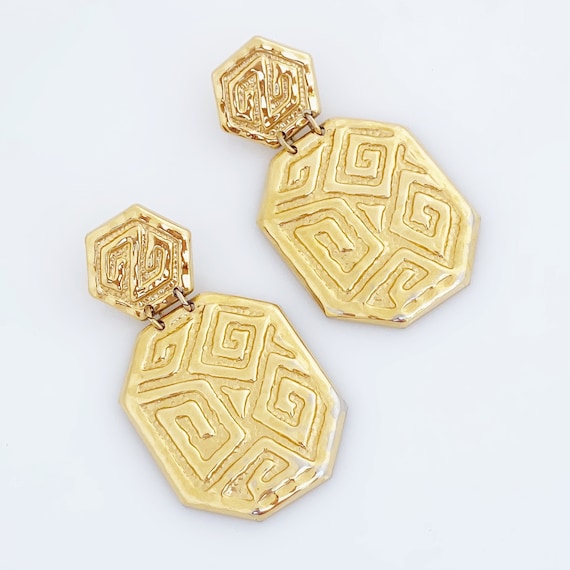 Gold Abstract Swirl Pattern Statement Earrings, 1… - image 2