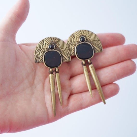 Etched Geometric Dangle Statement Earrings By Laz… - image 7