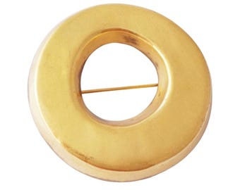 18k Gold Plated Modernist Circle Brooch By Steve Vaubel, 1980s