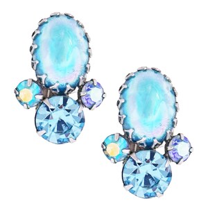 Aqua Oil Slick Cabochon Earrings By Regency, 1960s