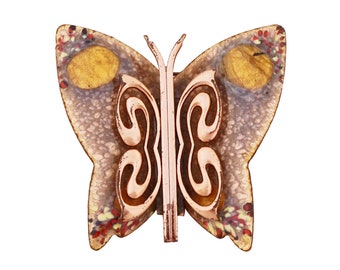 Enameled Copper Butterfly Figural Brooch By Matisse Renoir, 1950s