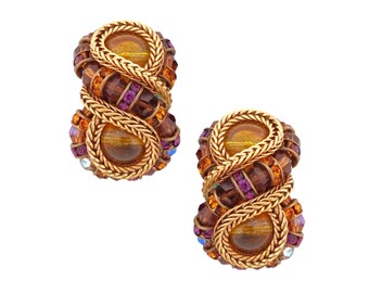 Aurora Borealis Topaz Beaded Figure Eight Earrings, 1980s
