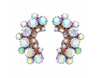 Pendientes de escalador curvo de cristal Aurora Borealis, década de 1960