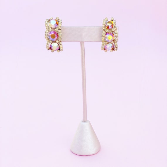 Pink Aurora Borealis Crystal Climber Earrings, 19… - image 5