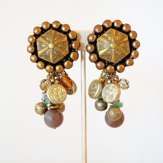 Statement Cluster Drop Earrings With Semiprecious… - image 2