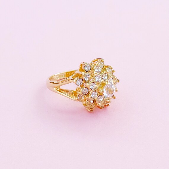 Vintage Gilded Layered Crystal Cocktail Ring (Siz… - image 2