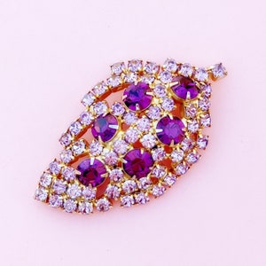 Vintage Traube lila & Lavendel Strass Blatt Brosche, 1960er Jahre