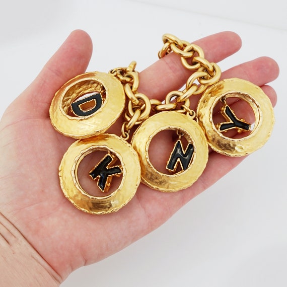 Extra Chunky Gilt Statement "DKNY" Charm Bracelet… - image 6