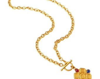 Vergulde statementketting met ketting in Etruskische stijl door Carolee, jaren 1980