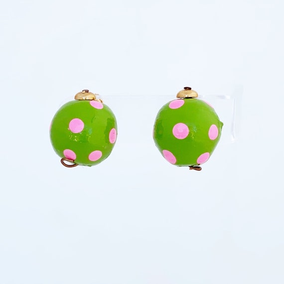 Lime and Pink Paper Mache Bead Earrings By Alice … - image 2