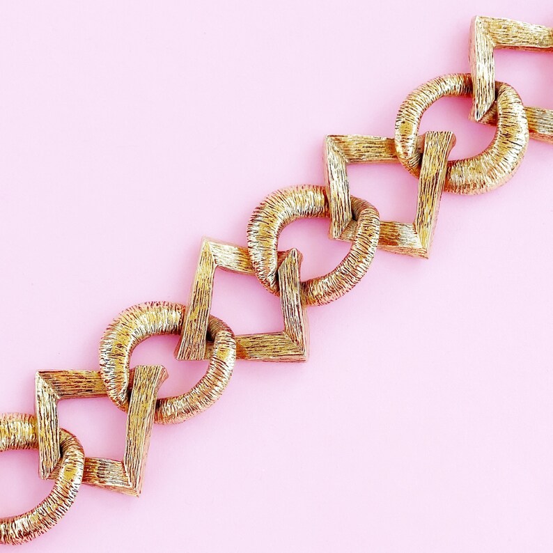 Gilded Brushed Texture Geometric Link Bracelet By Yves Saint Laurent, 1980s image 4