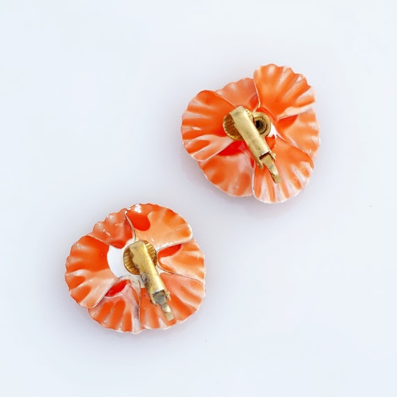 Tangerine Orange Enamel Flower Figural Earrings, … - image 4