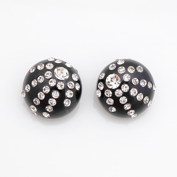 Black Bakelite Dome Earrings With Crystal Spray, … - image 2