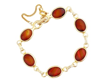Oval Art Glass "Wood Nymph" Link Bracelet By Sarah Coventry, 1970s