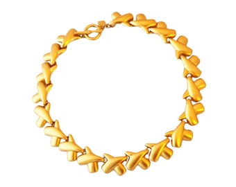 Matte Gold X Link Choker Necklace by Anne Klein, 1980s