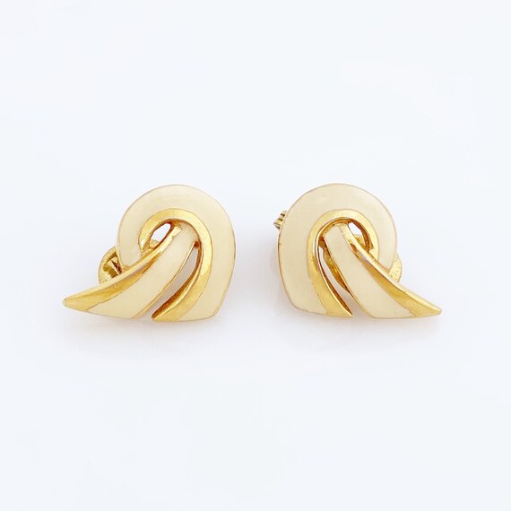 Gold & Cream Enamel Abstract Swirl Earrings By Mo… - image 3