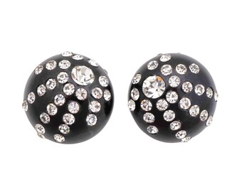 Black Bakelite Dome Earrings With Crystal Spray, 1960s