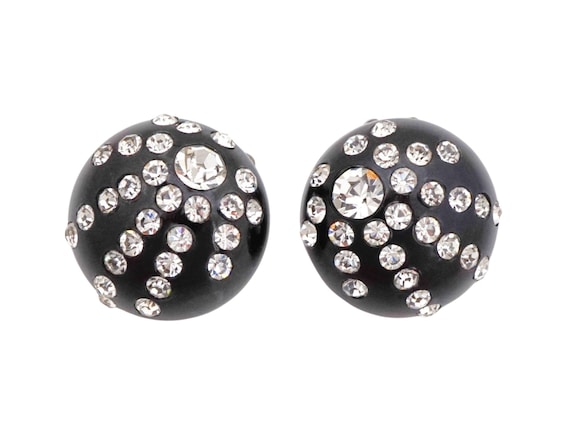 Black Bakelite Dome Earrings With Crystal Spray, … - image 1