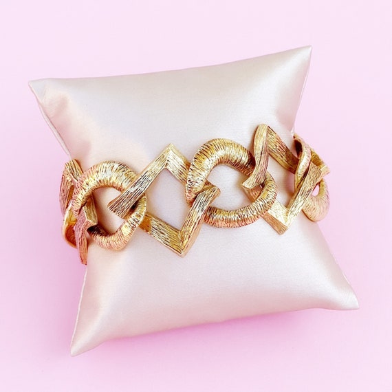 Gilded Brushed Texture Geometric Link Bracelet By… - image 1