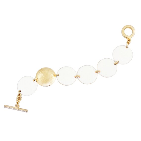 Hammered Gold & Cream Enamel Circle Link Bracelet… - image 1