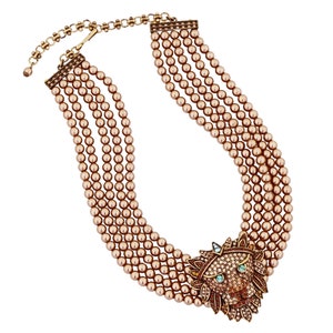 Five Strand Crystal Encrusted Lion Statement Choker Necklace By Heidi Daus, 1990s